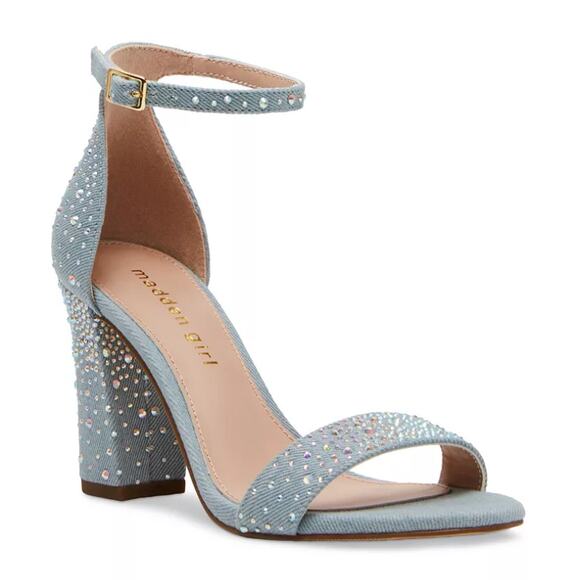 Madden Girl Women Beella Denim Rhinestone High Heel Dress Sandals Size 9.5M Blue - Picture 1 of 6